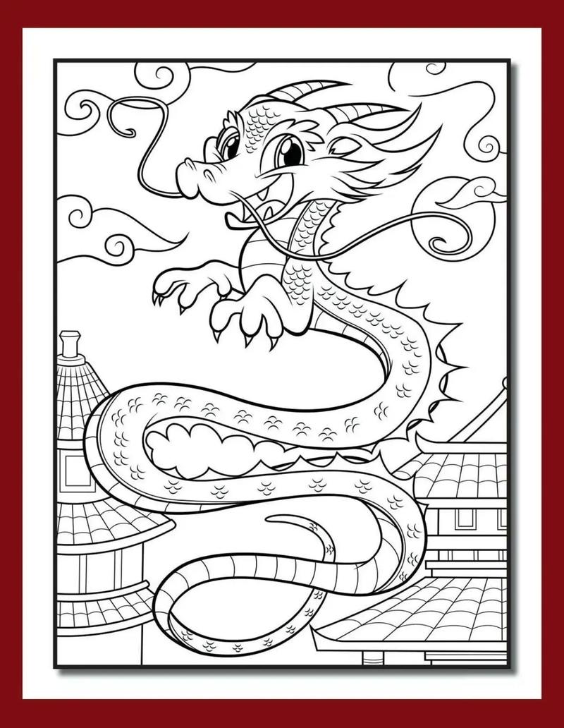 龍年簡筆龍頭畫可打印可涂色 - 